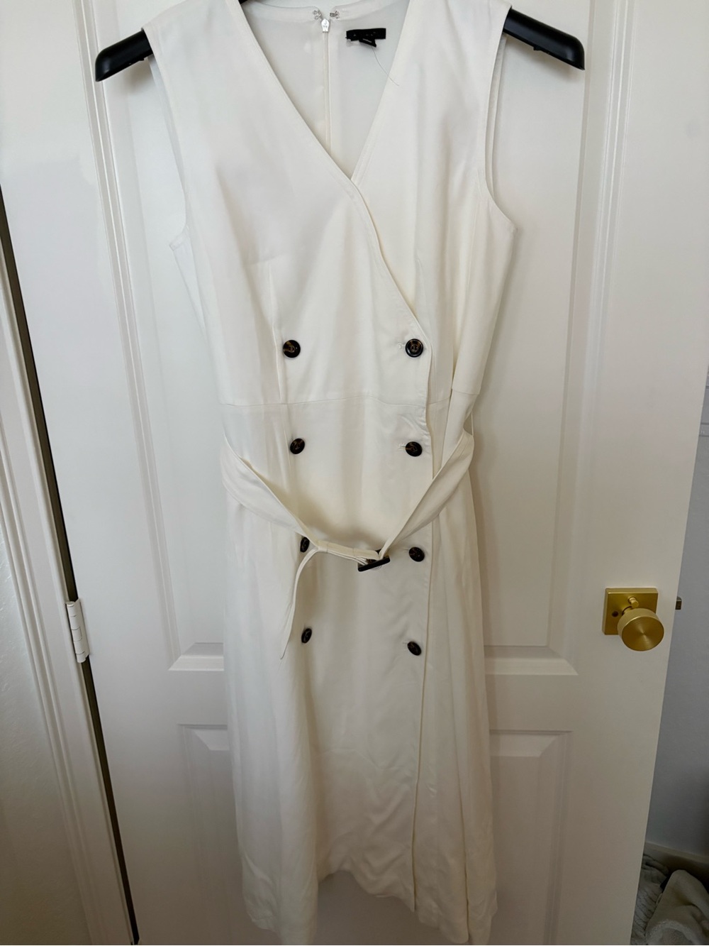 Ann Taylor Cream Double-Breasted Sleeveless Belted Midi Dress